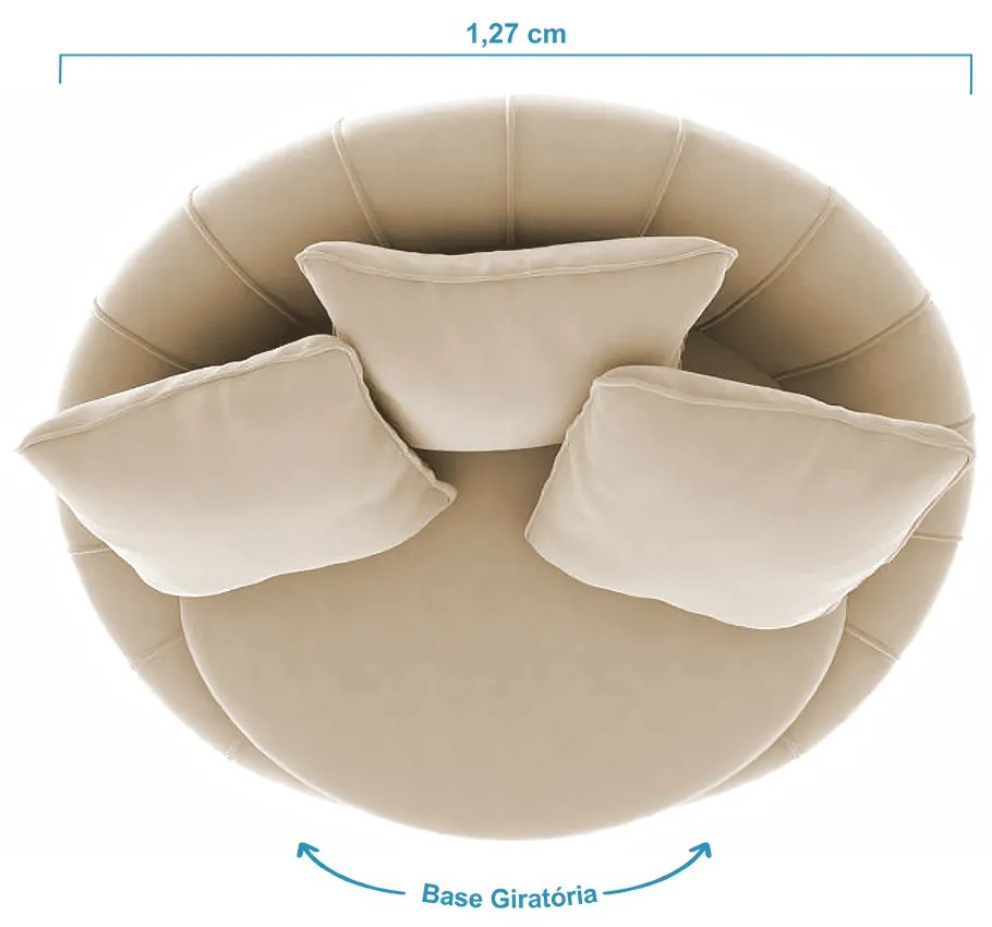 Poltrona Decorativa Redonda Giratória Glória Veludo Bege - Sheep Estofados - Veludo Bege