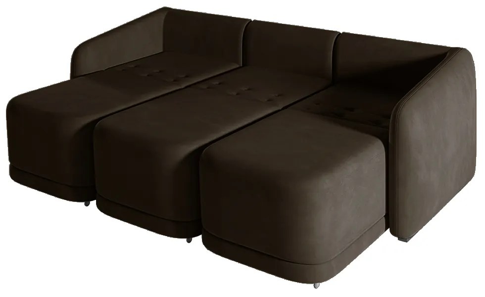 Sofá Cama Modulado Retrátil e Reclinável Decorativo Varsóvia 336cm Veludo Marrom G33 - Gran Belo