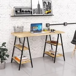 Mesa Escrivaninha Cavalete 135cm Estilo Industrial Prisma C08 Carvalho