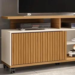 Rack Bancada Para TV Até 52 Pol. com Rodízios 1 Porta Topázio Cinamomo