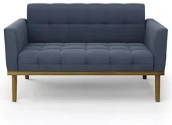 Sofá Namoradeira e 2 Poltronas Base Madeira Castanho Ana Suede Azul Ma