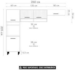 Armário de Cozinha 260cm Nicole Freijó UV/Ripado/Off Acetinado Z44 - M