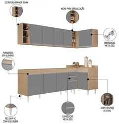Armário de Cozinha Modulado de Canto Esquerdo 5 Peças CP52 Balcão sem