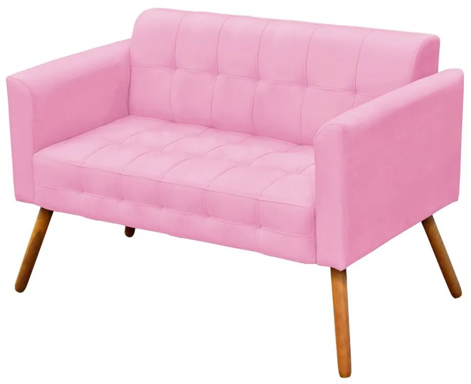 Kit 01 Namoradeira e 02 Poltronas Giratória Elisa Suede Base Madeira MM30 D'Rossi - Rosa Bebê