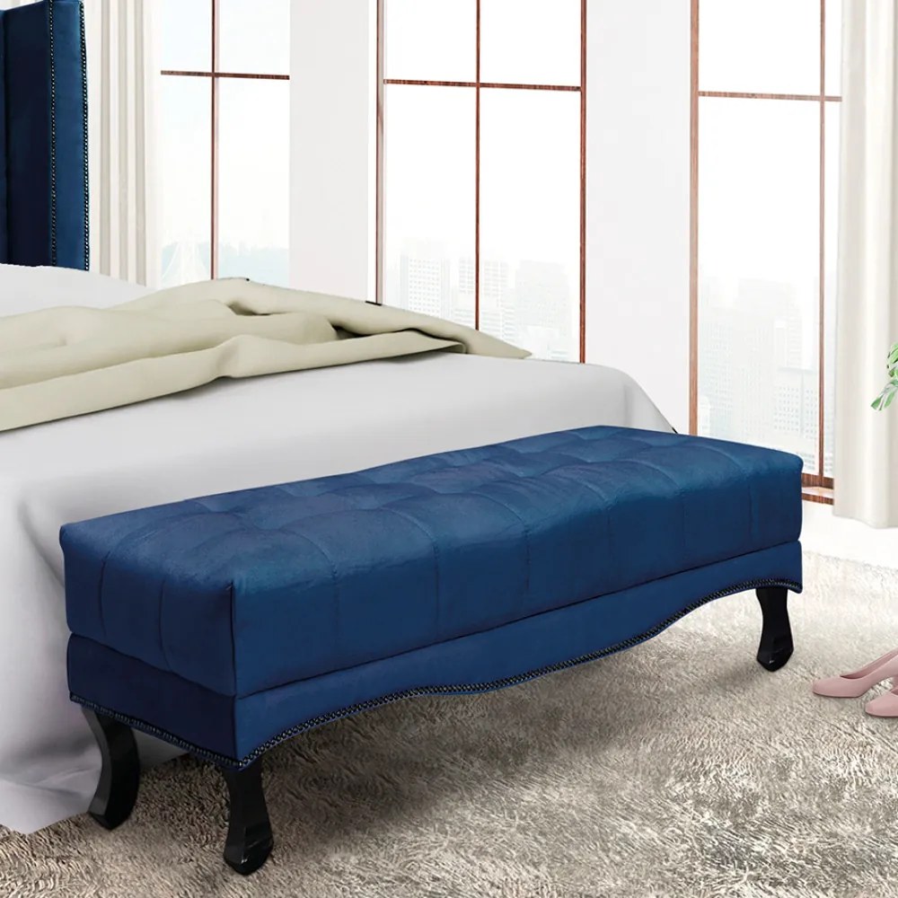 Puff Recamier Retrô Luis Xv Captonê para Quarto Vicenza 195cm Suede S04 - D'Rossi - Azul Marinho