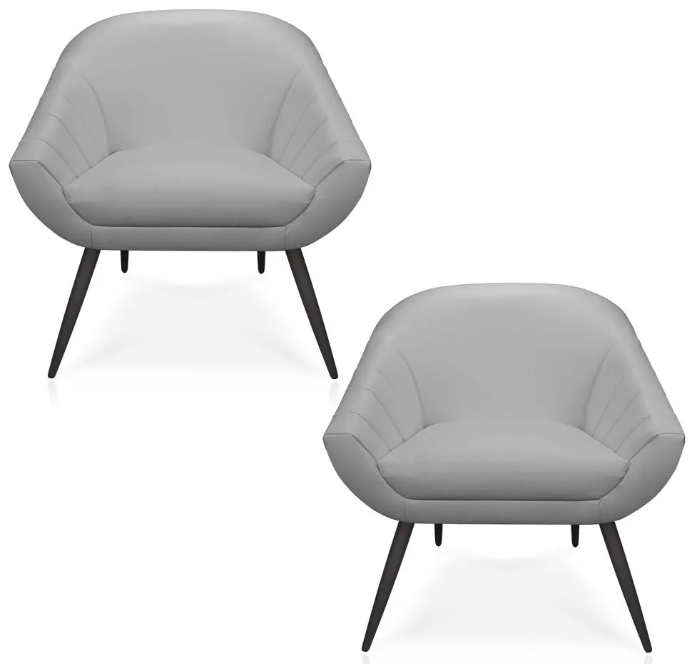 Kit 02 Poltronas Giovana Corino Pés Palito de Ferro D01 - D?Rossi - Cinza