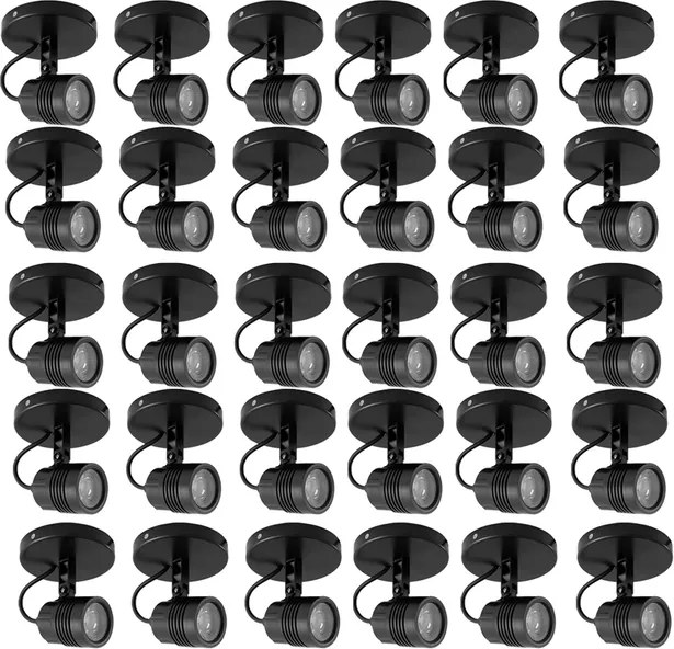 Kit 30 Spots LED Sobrepor Direcionável Abs Preto IP65 6000K