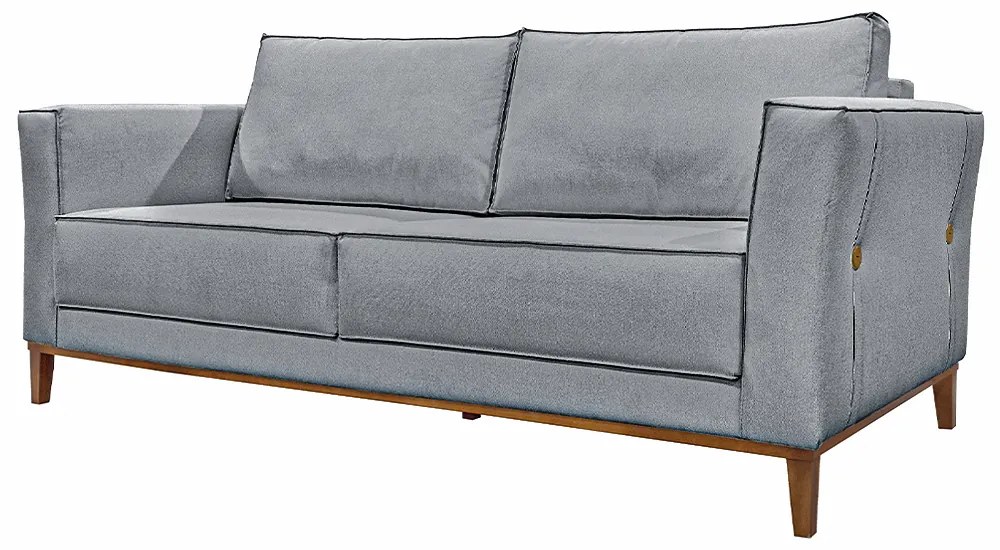 Sofá Decorativo 3 Lugares 230cm Pés em Madeira Tarantino Linho Cinza G63 - Gran Belo