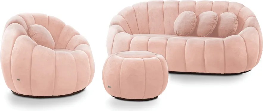 Sofá 2 Lugares com Puff e Poltrona Orgânica Fixa Cloud Bouclê E03 - D'Rossi - Rose