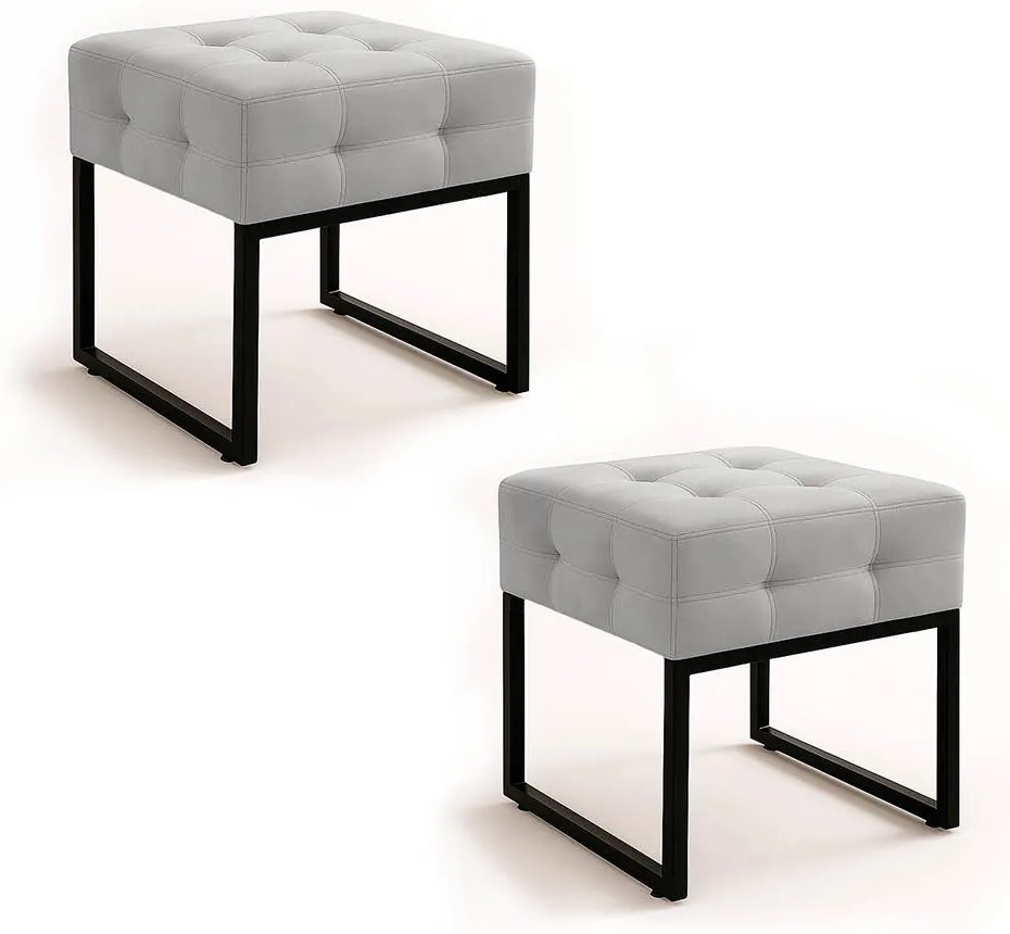 Puff Sala Decorativo Industrial Kit 2 Elisa Suede D03 - D'Rossi - Cinza