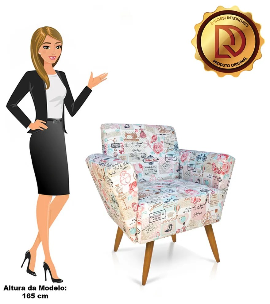 POLTRONA DORA ESTAMPADO RETRO ROSA D61 P