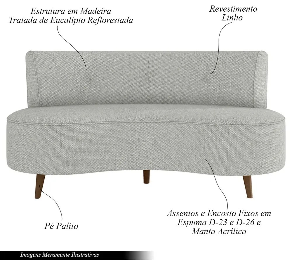 Sofá Living 2 Lugares 135cm Pés Palito Estrutura em Madeira Aang Linho Cinza G33 - Gran Belo