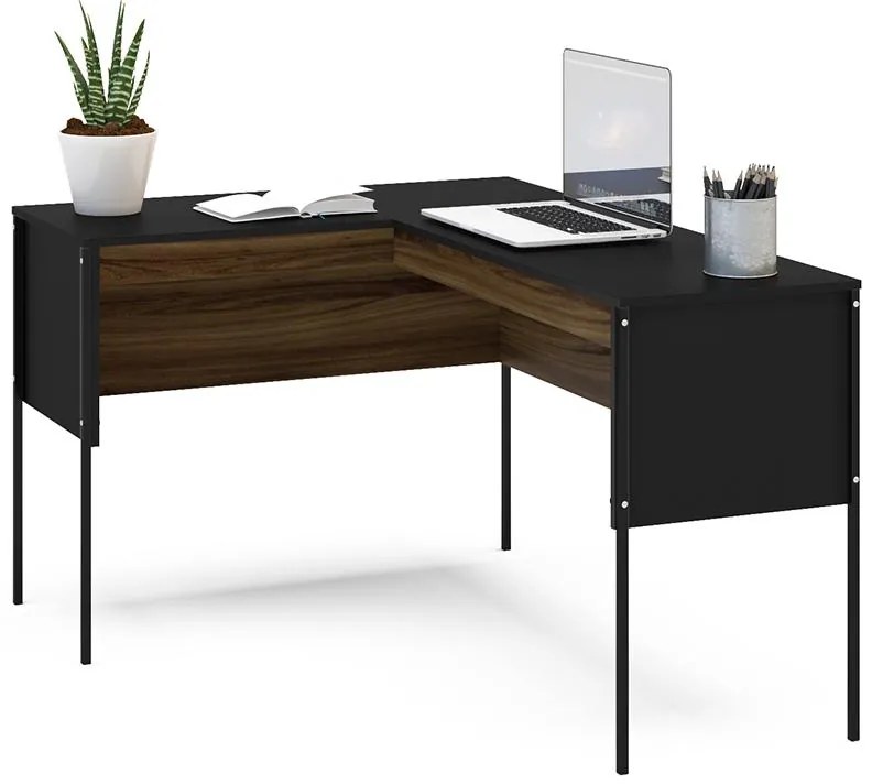 Mesa De Canto Em L Escritório Maiorca - Preto New Avelã