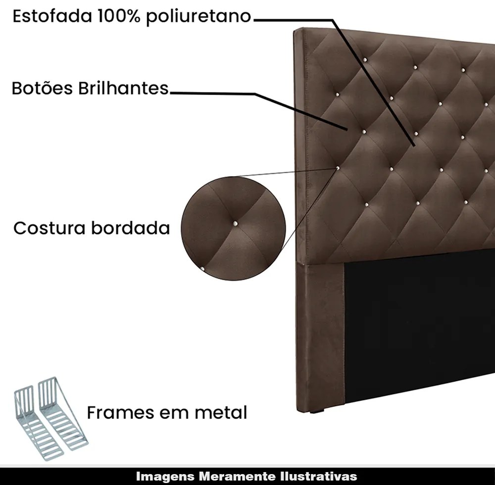 Cabeceira Decorativa Casal 1,40M Tàzio Veludo Marrom G63 - Gran Belo