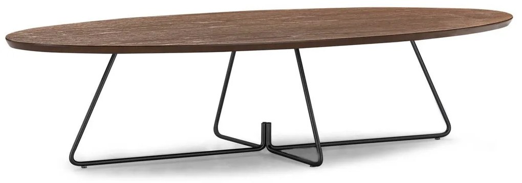 Mesa de Centro Aranbely Oval Tampo Laminado Base Metálica