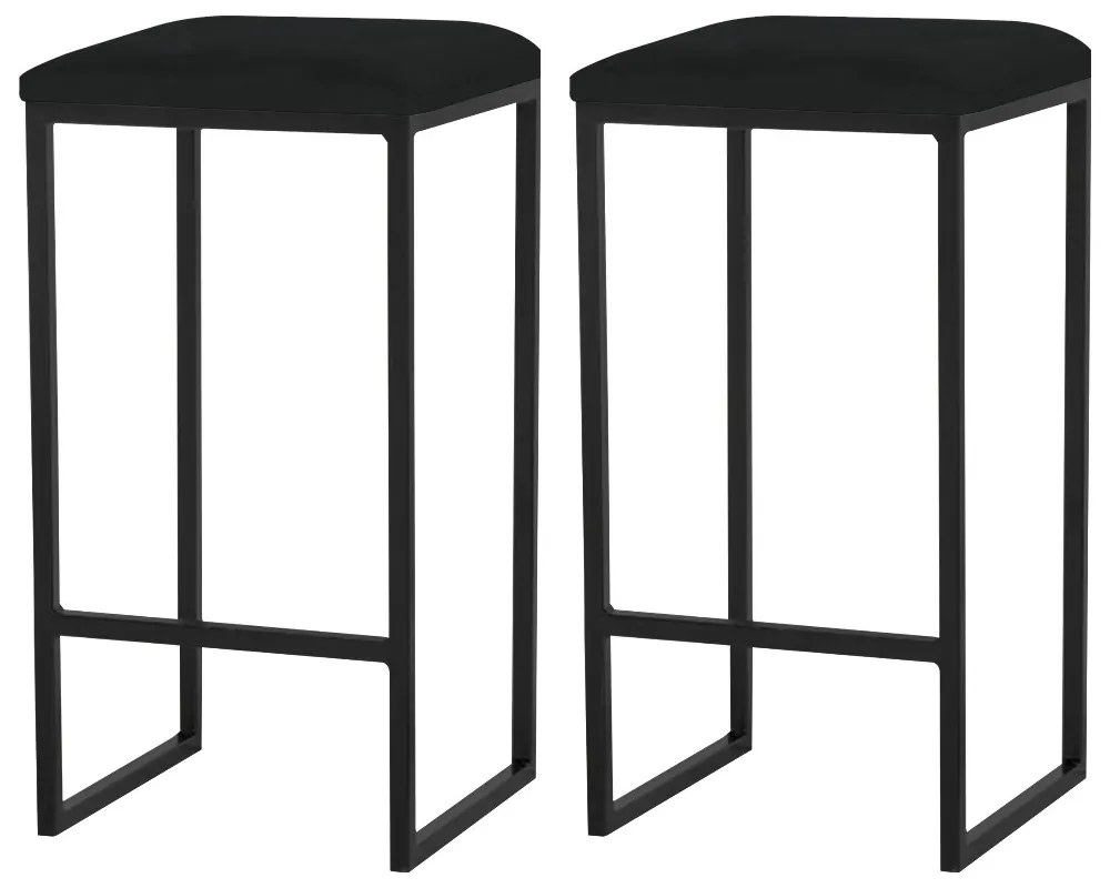 Kit 2 Banqueta Decorativa Billie Base Preta Veludo Preto G41 - Gran Belo