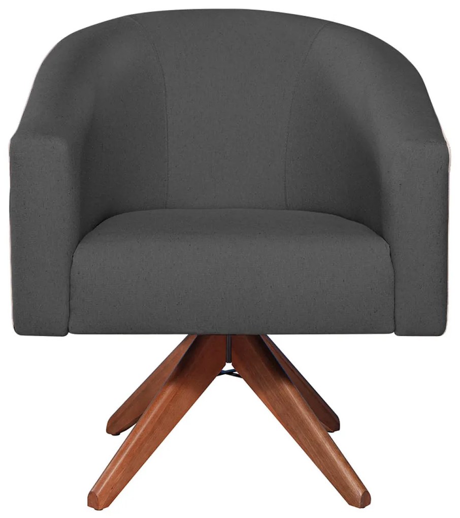 kit 02 Poltronas Luiza Base Giratória de Madeira Linho Chumbo - ADJ Decor