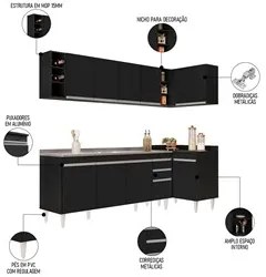 Armário de Cozinha Modulado de Canto Esquerdo 5 Peças CP54 com Pia Ino