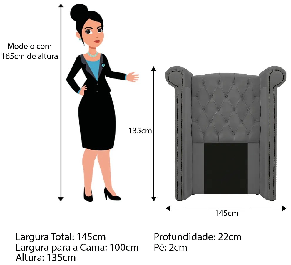 Kit Cabeceira e Calçadeira Veneza 100 cm Solteiro Suede Cinza - ADJ Decor