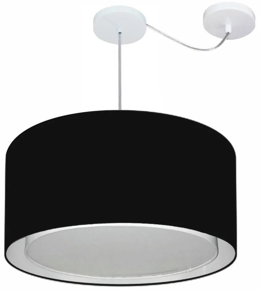 Lustre Pendente Cilíndrico Com Desvio Md-4316 Cúpula em Tecido 55x30cm Preto - Bivolt
