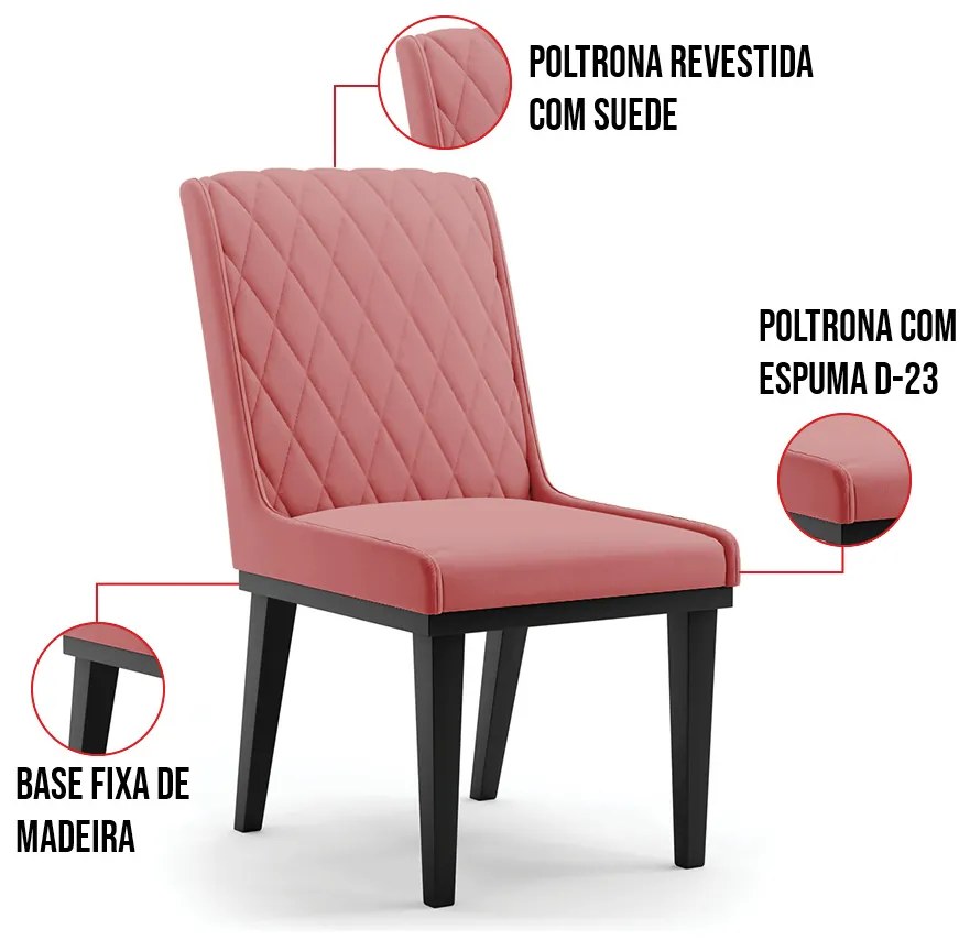 Cadeira Sala de Jantar Base Madeira Preto Kit 4 Sofia Suede Azul Marinho D03 - D'Rossi - Rose