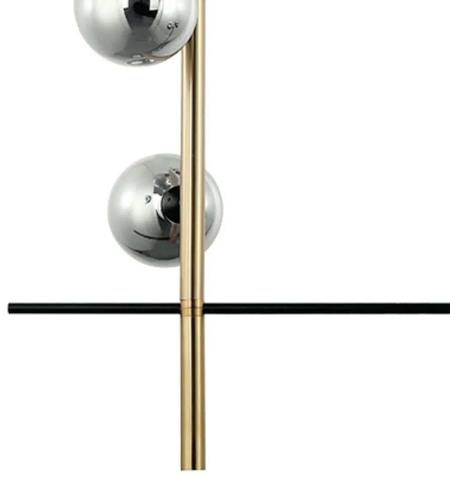 Pendente Bambu Metal Preto E Bronze Vidro Fume 29X92X53Cm 4Xg9 | Bella...