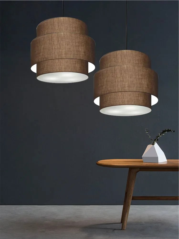 Lustre Pendente Cilíndrico Md-4384 Cúpula em Tecido Café Tam 50cm
