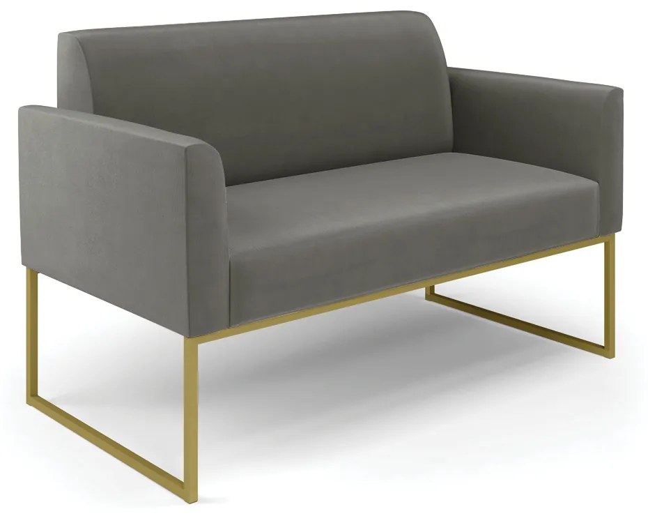 Sofá Namoradeira com Poltrona Base Industrial Dourado Marisa Suede Grafite D03 - DRossi