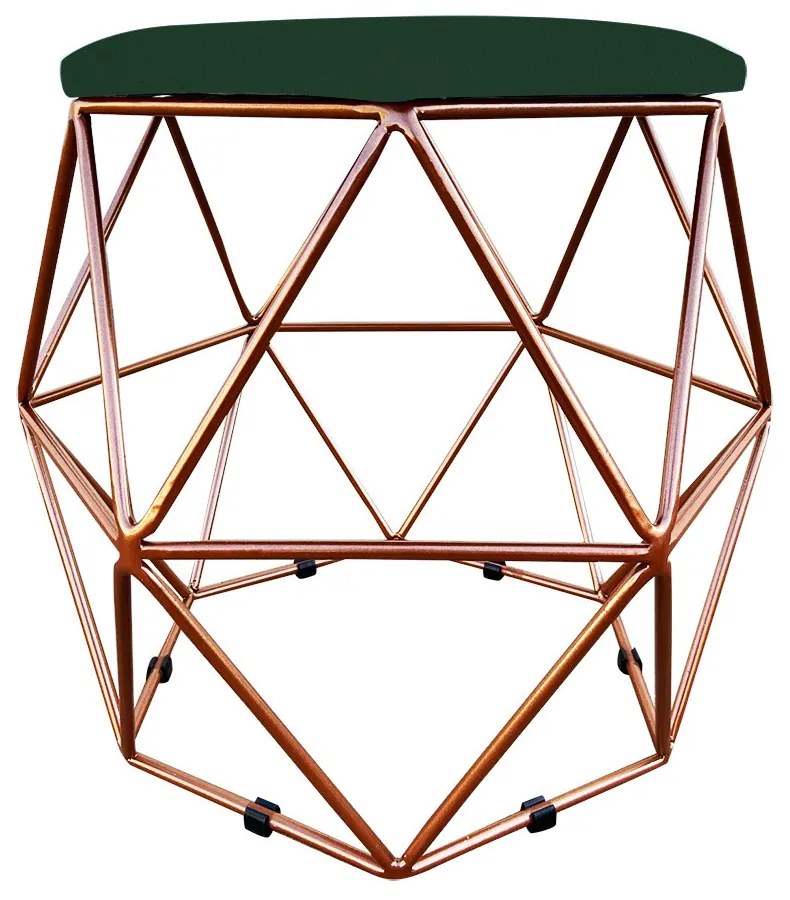 Puff Aramado Hexágono Decorativo Industrial Cobre com Suede D03 - D'Rossi - Verde
