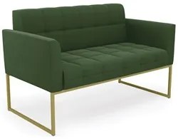 Sofá Namoradeira e 1 Poltrona Base Industrial Dourado Ana Suede Verde
