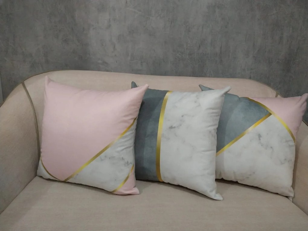 Conjunto 3 Capas almofadas Lyon Rosa Cinza 43x43cm