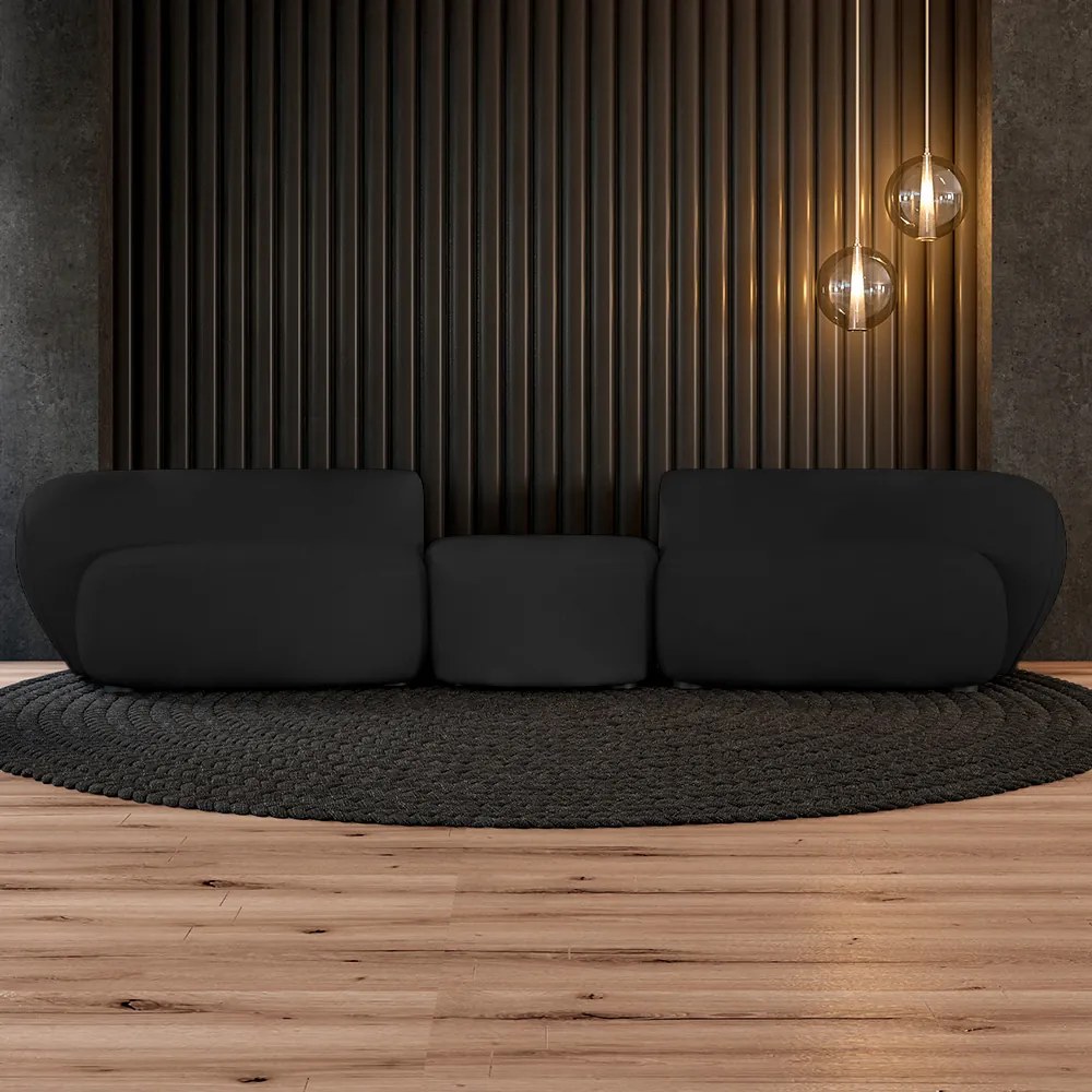 Sofá Versátil Sala de Estar Egito 302cm Modulado Veludo Preto G52 - Gran Belo