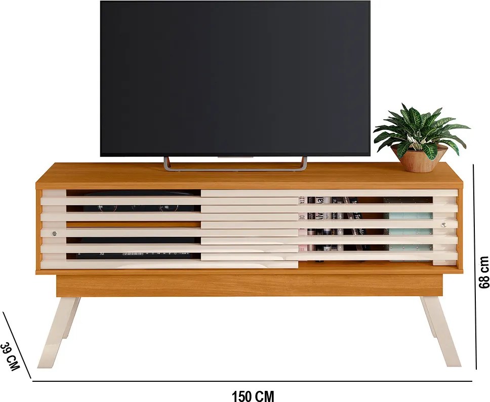 Rack TV 65 Pol 150cm Bancada para Sala Orlin M20 - D'Rossi - Cinamomo e Off White