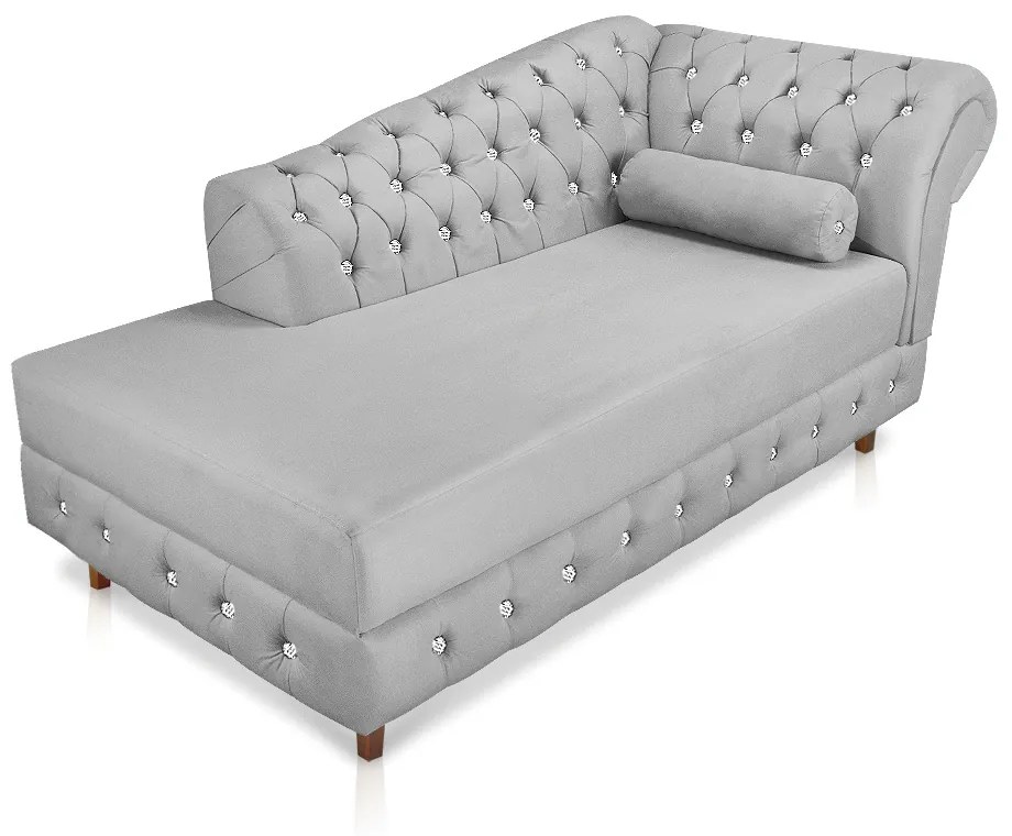 Divã Chesterfield 165 cm Capitonado com Strass Suede D'Rossi - Cinza