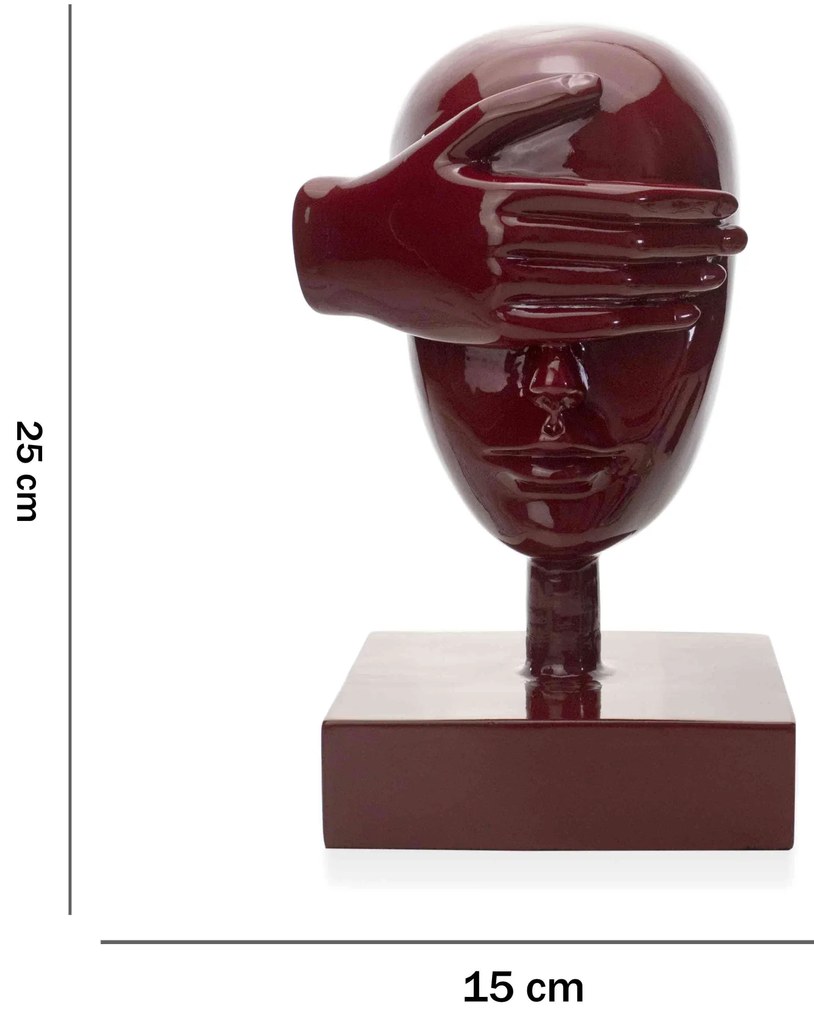 Escultura Máscara Rosto Cego Em Cerâmica Vermelho Ocre 25x15 Cm - D'Rossi