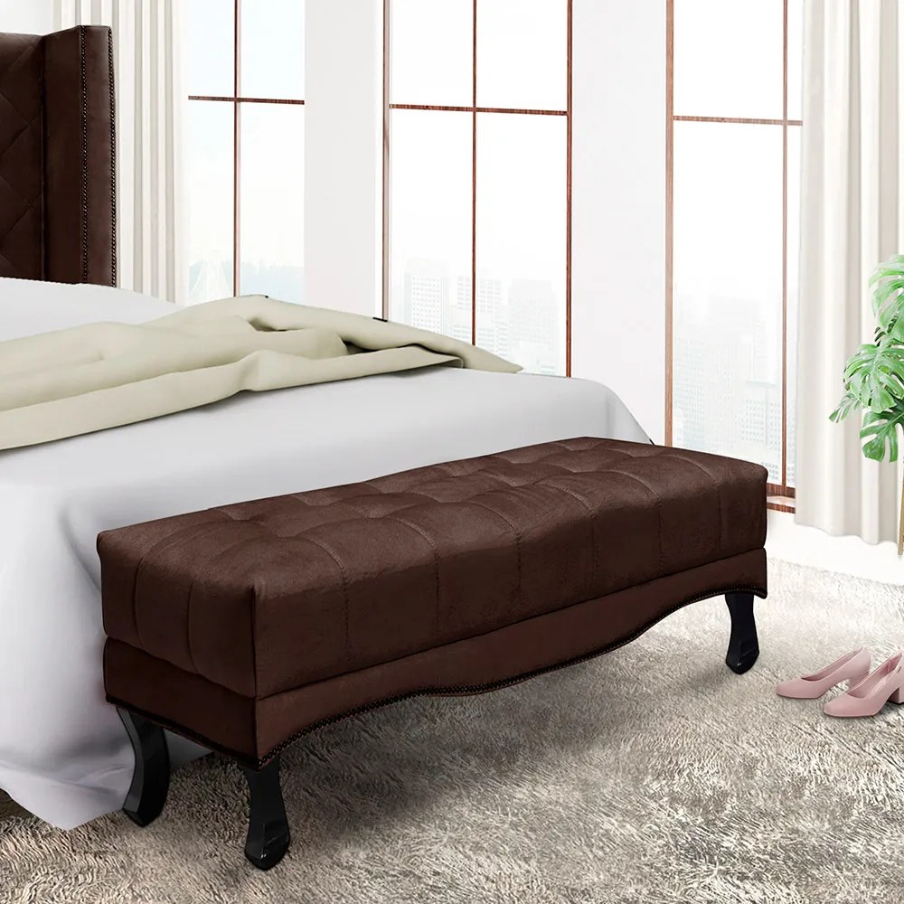 Recamier Decorativo 195cm Loewe Suede Pés de Madeira Café G63 - Gran Belo