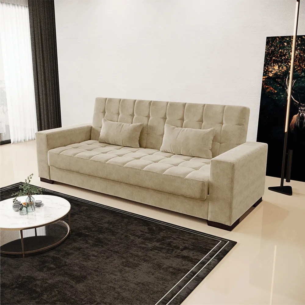 Sofá Cama Casal 3 Lugares 210cm Lisboa Suede Marrom Rato  D03 - D'Rossi