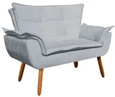 Kit Namoradeira e 2 Poltronas Base Giratória Madeira Opla Suede Cinza