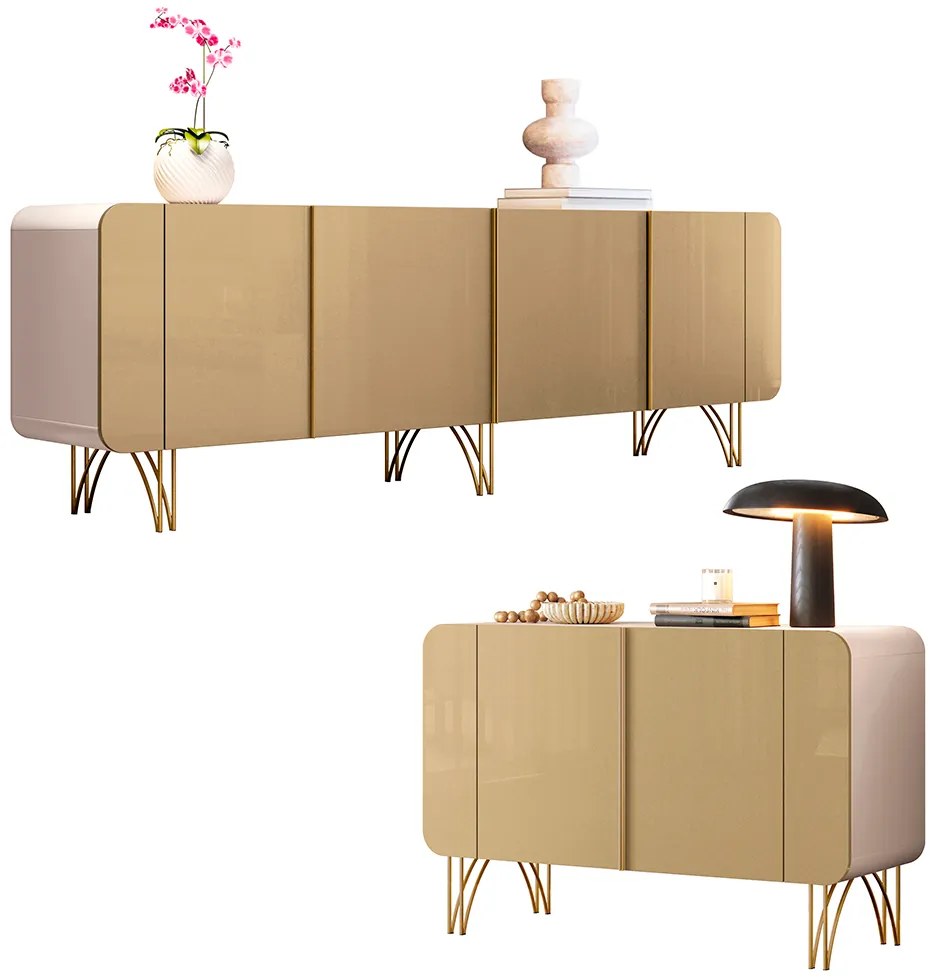 Conjunto Sala de Estar Buffets Bambino/Virginia MDP/MDF Pés Aço Off White/Champagne G26 - Gran Belo