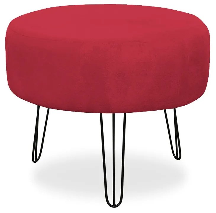Kit 04 Puffs Redondos para Sala Chloe Suede Vermelho