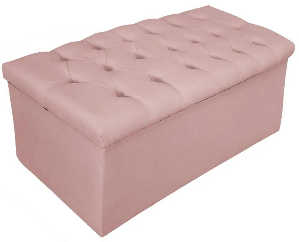 Recamier Baú Estofada Mel 90 cm Solteiro Com Capitonê  Suede Rosê - ADJ Decor