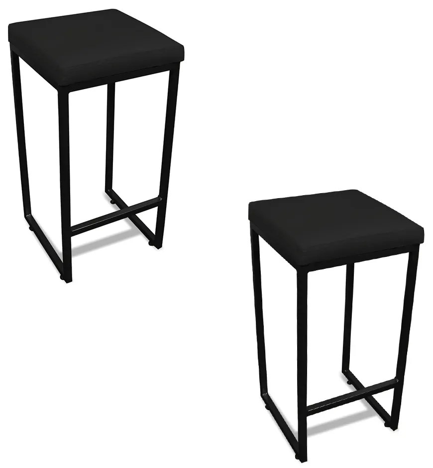 Banqueta Alta para Cozinha Industrial Kit 2 Nick Preto e Sintético D03 - D'Rossi - Preto