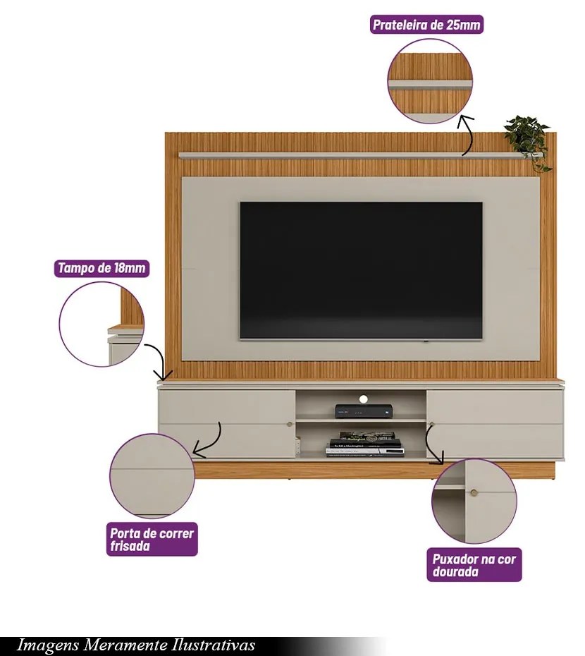 Estante Home 215cm Valdivia para Tv até 75 Nature/Off White G77 - Gran Belo