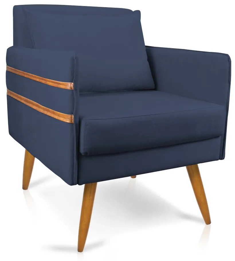 Poltrona Mari Suede Pés Palito Castanho D03 - D'Rossi - Azul Marinho