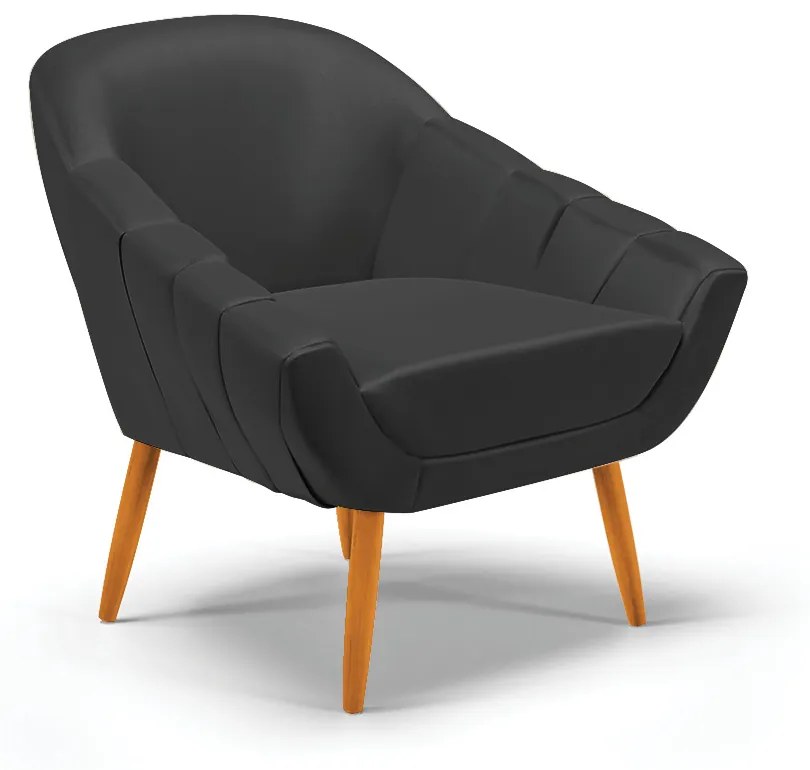 Kit 01 Namoradeira 02 Lugares e 01 Poltrona Giovana Corino Preto Pés Palito Castanho - Indo Decorar