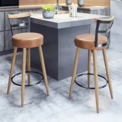 Banqueta Alta Estofada Pés Palito Kit 4 Martin Sintético Amarula S08 -