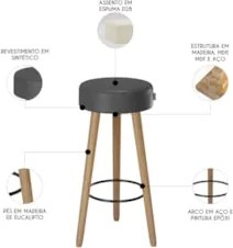 Banqueta Alta Estofada Pés Palito Kit 4 Hong Sintético Preto S08 - Mpo