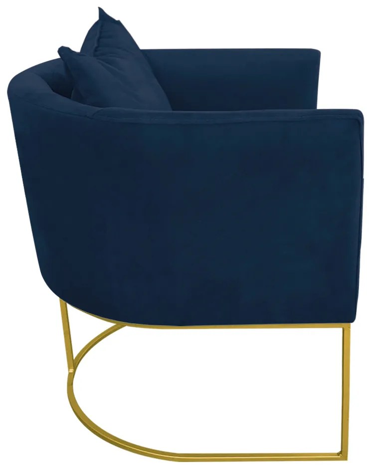 Kit 02 Poltronas Paola Suede Base Metálica Dourado D03 - D'Rossi  - Azul Marinho