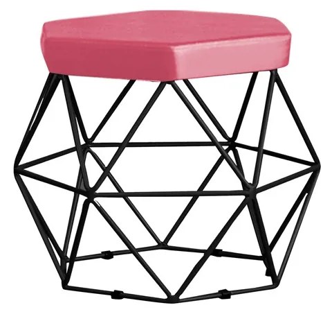 Puff Decorativo Base Preta Elsa Suede Rosa G41 - Gran Belo