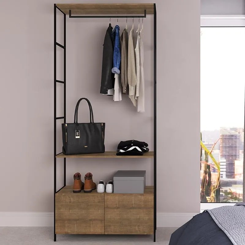 Roupeiro Closet Estantes Cabideiro Mesa Estilo Industrial